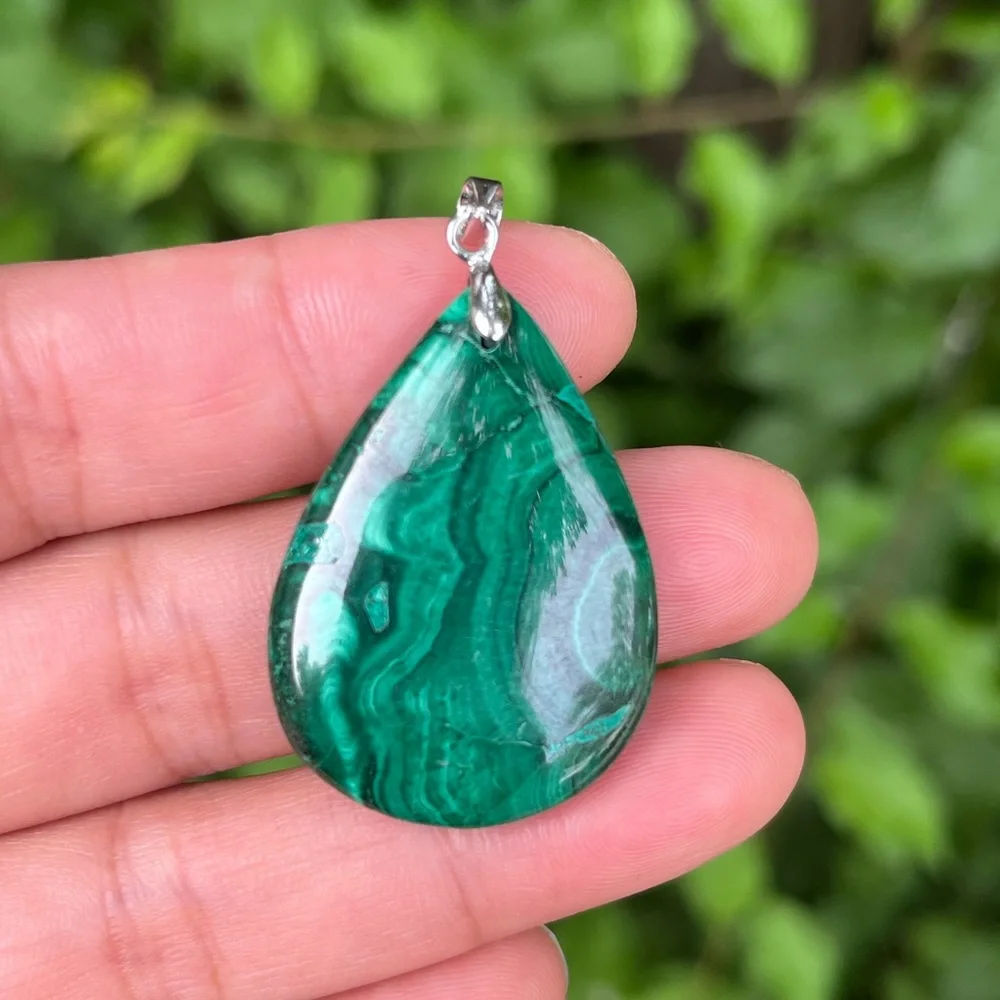 925 silver plated natural‎ malachite pendant 1682